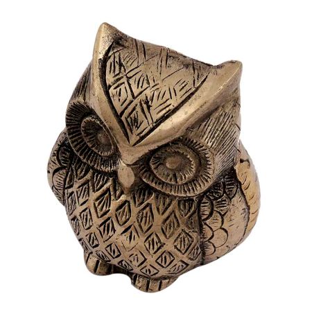 Brass Small Sitting Owl Statue Paperweight