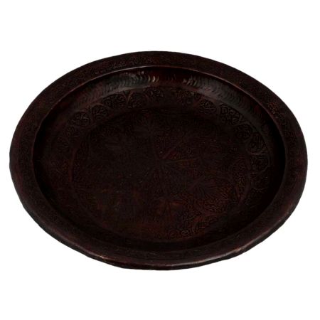 Ornate Copper Plate With Floral Veins And leaves Design