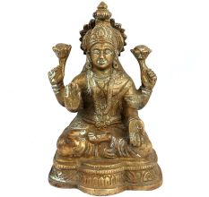 Hand Made Brass Goddess Laxmi Statue Four Hands On A Lotus Base