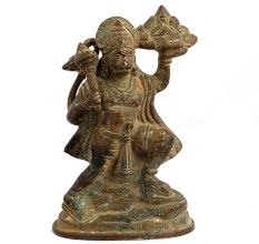 Brass Lord Hanuman Idol Holding Gadha And Dronagiri Mountain