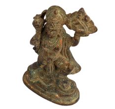 Brass Lord Hanuman Idol Holding Gadha And Dronagiri Mountain