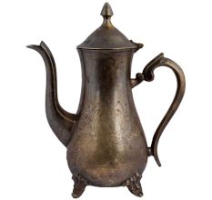 Brass Tea Coffee Pot With Engraved Floral Design
