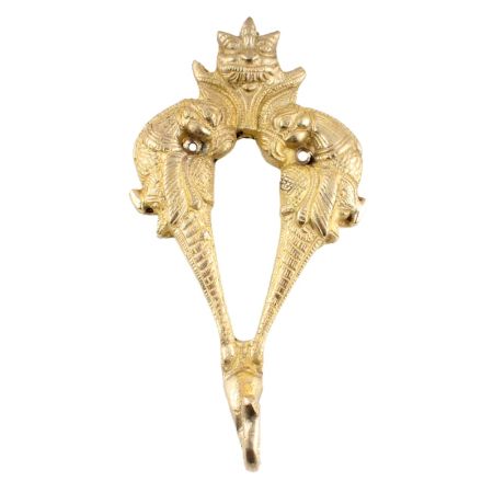 Ornate Brass Demon Head With Peacock Wall Hook And Wall Hanging