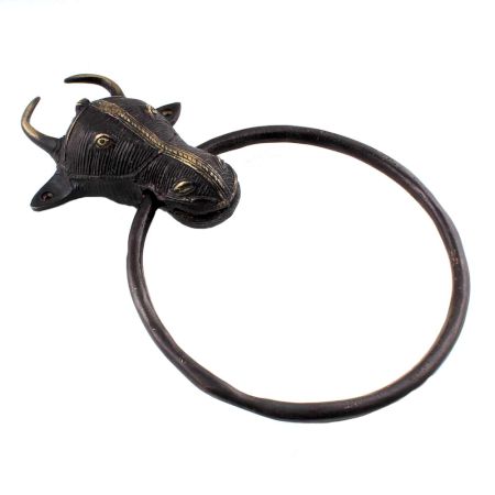 Handcrafted Black Brass Tribal Bull Ox Head Brass Towel Holder
