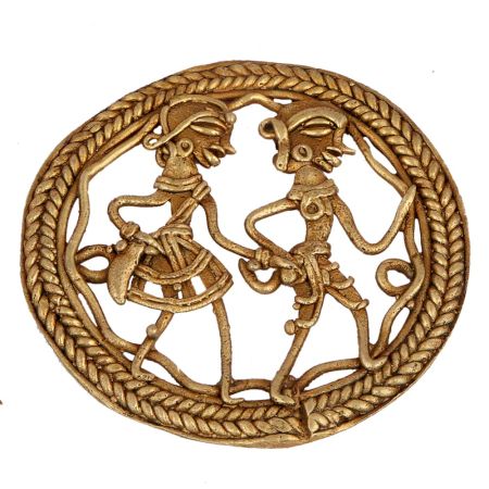 Old Brass Vase With Golden Floral Design At The Base