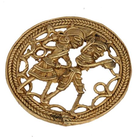 Brass Wall Art Tribal Couple Daily Activity In Round Frame