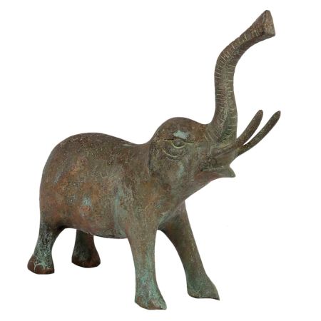 Old Brass Elephant Statue With Trunk Up