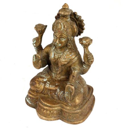 Hand Made Brass Goddess Laxmi Statue Four Hands On A Lotus Base