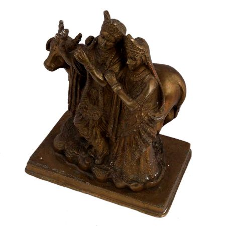 Brass Radha Krishna With Cow Statue
