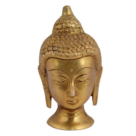 Hand Crafted Golden Brass Buddha Head Statue