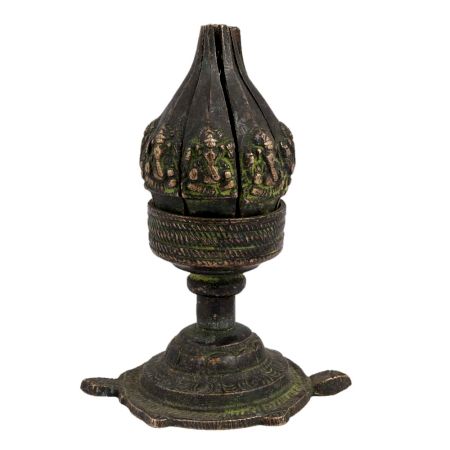 Black Brass Ganpati Carved Lotus Flower Rotating Candle Holder