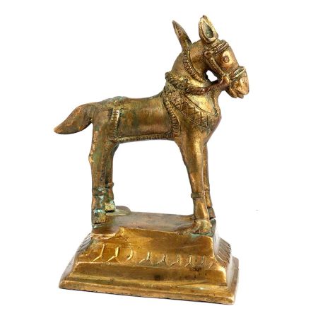 Tribal Golden Brass Standing Horse Statue
