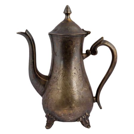 Brass Tea Coffee Pot With Engraved Floral Design
