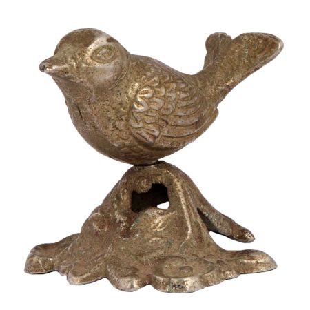Handmade Brass Wren On Branch Statue With Silver Finish