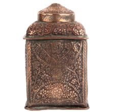 Vintage Copper Storage Jar Canisters With Repousse Floral Motifs