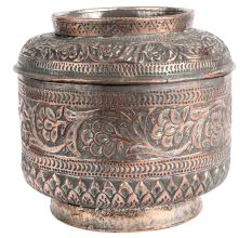 Cylindrical Repousse Copper Jar Canister With Lid