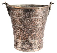 Hand crafted Copper Bucket Kashmiri Repousse Work With Handle