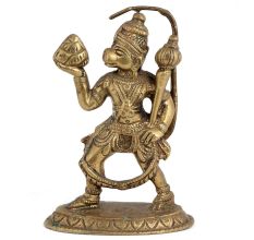 Handmade Brass Hanuman Statue With Sanjeevni In Hand