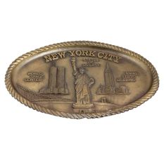 Brass Oval Tray Engraved Statue Of Liberty For Art Lovers