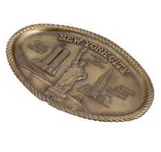 Brass Oval Tray Engraved Statue Of Liberty For Art Lovers