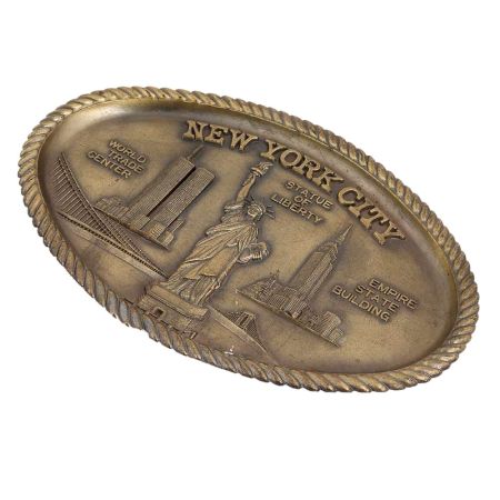 Brass Oval Tray Engraved Statue Of Liberty For Art Lovers