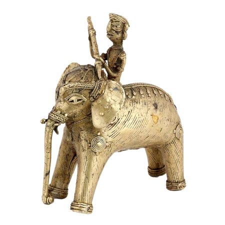 Tribal Brass Elephant Rider Handcrafted Statue