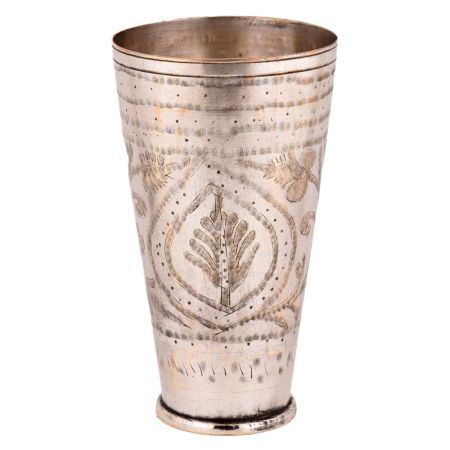 Brass Central Flower Carved Brass Lassi Glass