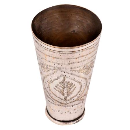 Brass Central Flower Carved Brass Lassi Glass
