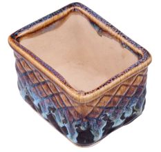 Blue Flame Brown Square Shape Ceramic Pot