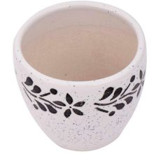 Fresh White Ceramic Pot Hand painted Black Floral Border on Top