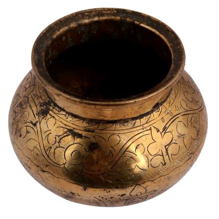 Brass Water Pot Engraved God Image And Floral Border