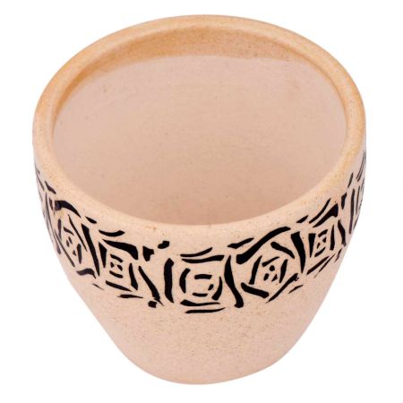 Beige Ceramic Pot With Hand painted Black Abstract Design