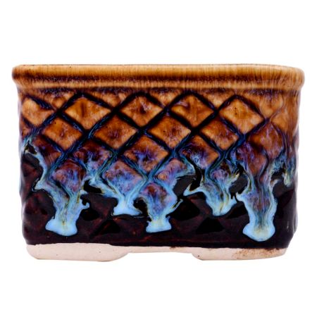 Blue Flame Brown Square Shape Ceramic Pot