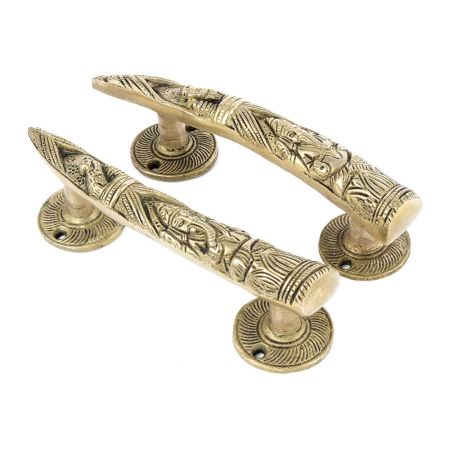 Brass Tusker Style Door Handles Carved With Lord Ganesha In Pair