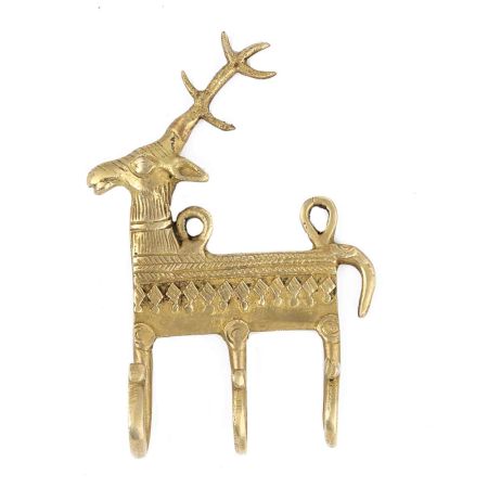 Hand Casted Deer Motif Wall Hanger With 3 Hooks