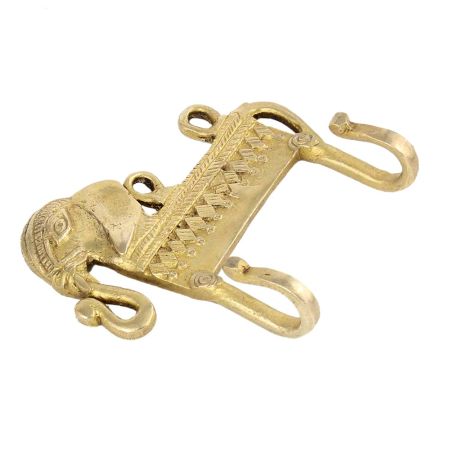 Hand Casted Elephant With Trunk Motif Wall Hanger With 2 Hooks