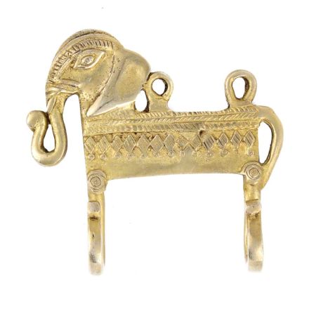 Hand Casted Elephant With Trunk Motif Wall Hanger With 2 Hooks