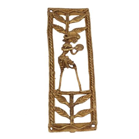 Calming Cymbal Bearing Lone Male - Rectangular Artwork In Brass Metal