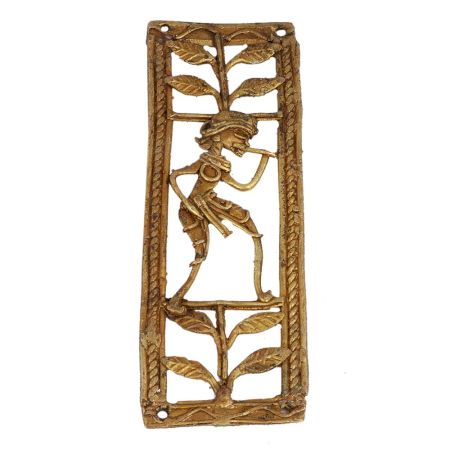 Luxurious Brass Metal Artwork Depicting A Man With A Flute