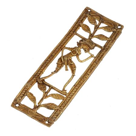 Luxurious Brass Metal Artwork Depicting A Man With A Flute