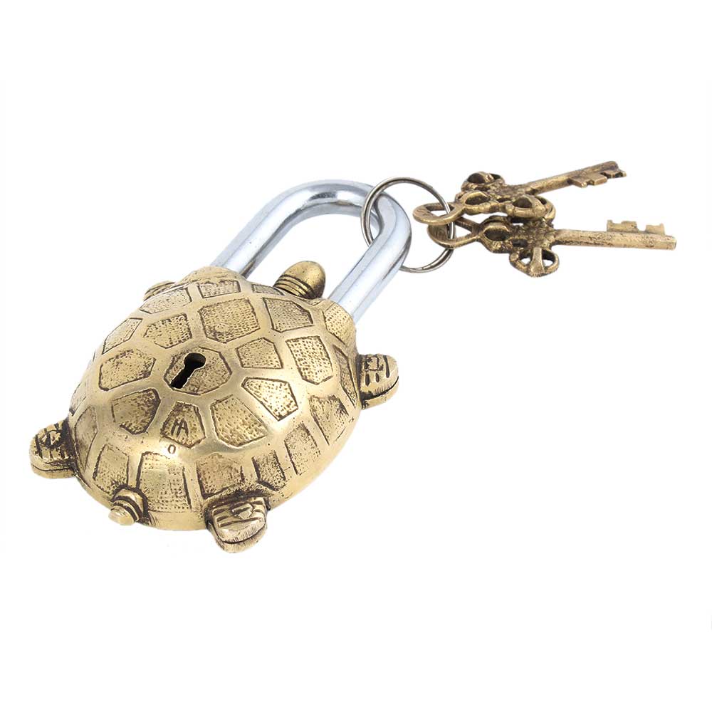 Details about  / Handmade Old Style Antique Vastu Tortoise Shape Brass Lock with 2 Keys
