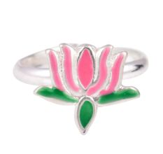 Pink Lotus Flower Adjustable Silver Children Toe Ring