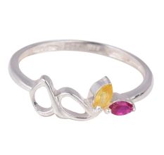 Silver Toe Ring With Semi Precious Stones In Yellow And Ruby Red