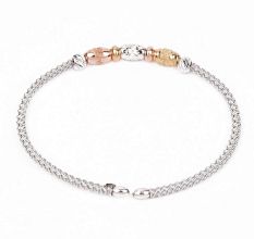 Elegant 92.7 Sterling Silver Bracelet Rope Bangle Design With Golden Spherical Beads