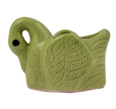 Handmade Green Glazed Duck Shape Ceramic Pot For Indoor Plants