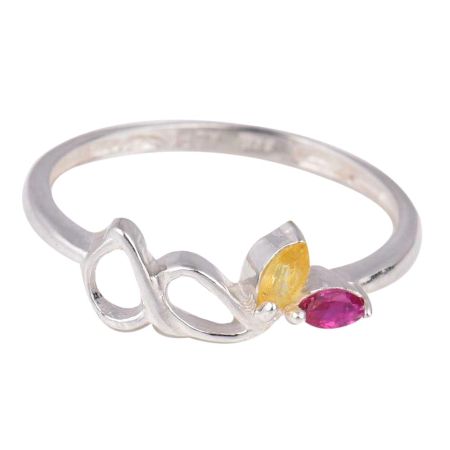 Silver Toe Ring With Semi Precious Stones In Yellow And Ruby Red