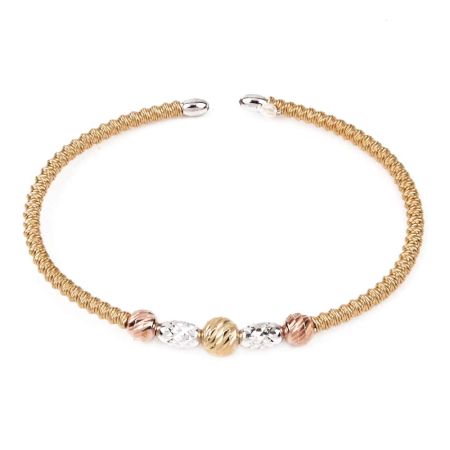 92.5 Sterling Silver Kada Bracelet with Gold Finish and Designer Beads