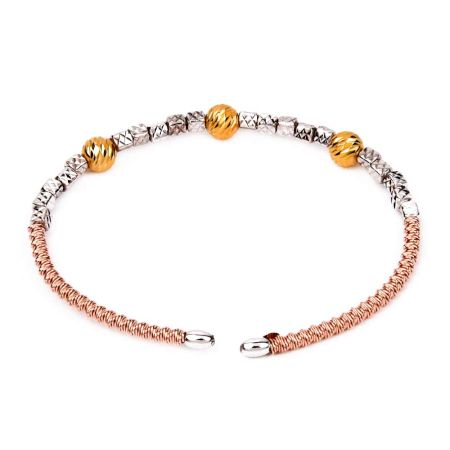 92.5 Sterling Silver Seed Beads Gold Plated Adjustable Kada Bracelet