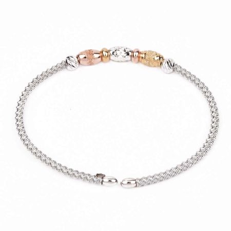 Elegant 92.5 Sterling Silver Bracelet Rope Bangle Design With Golden Spherical Beads