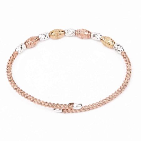 Dual Tone Oval Beads Handmade 92.5 Sterling Silver Adjustable kada Bracelet